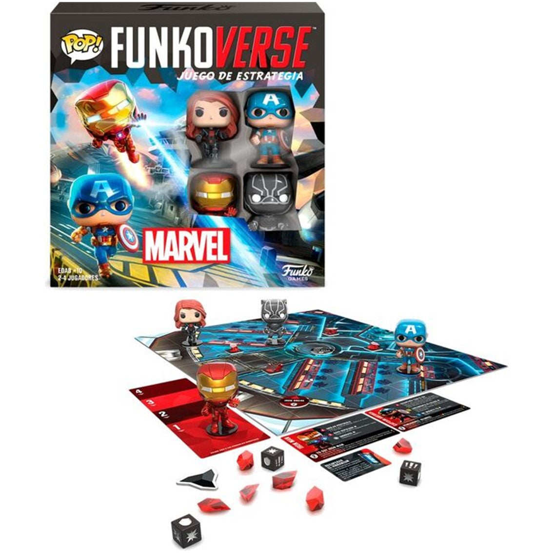 Juego de mesa Funkoverse: Marvel 100 para 4 jugadores (Capitán América, Iron Man, Viuda Negra y Pantera Negra)